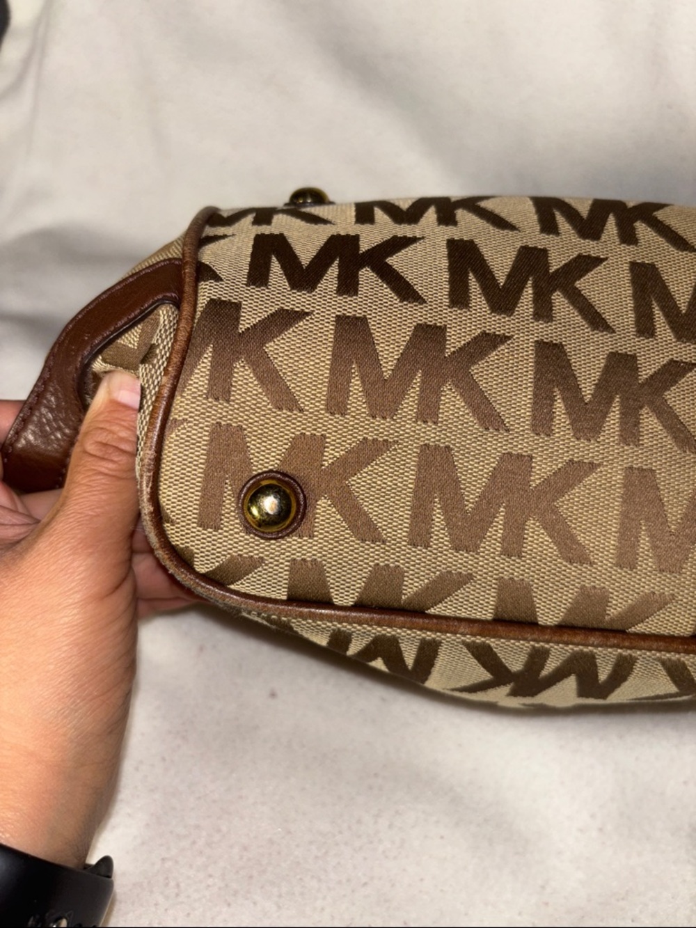 Michael Kors Brown and Tan MK Logo Tote - Picture 11 of 12